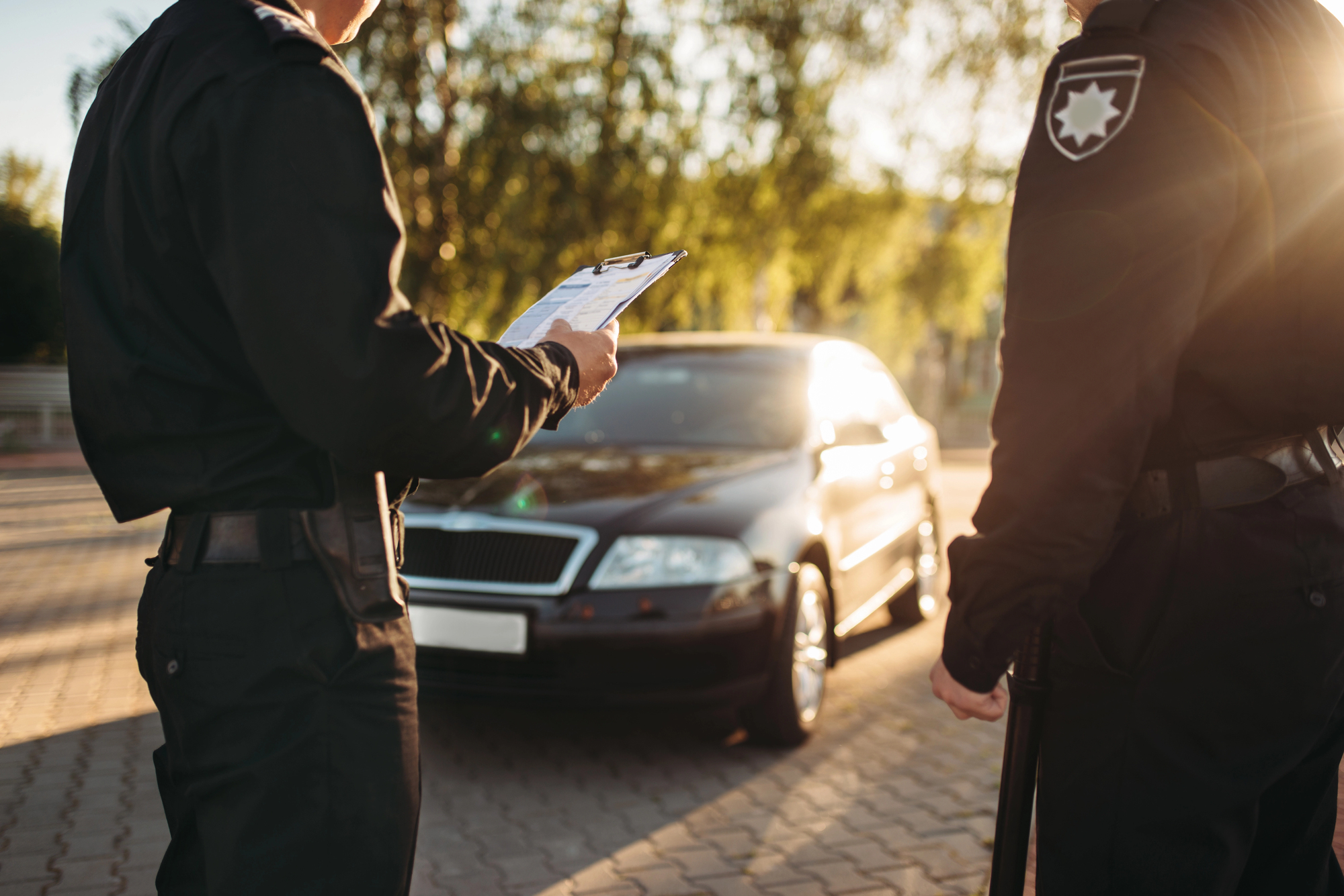 traffic cops in front of a car